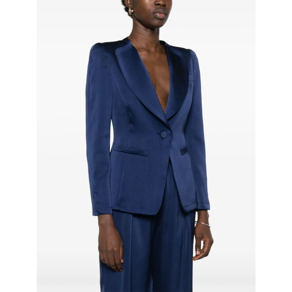 Emporio Armani Blauwe Satijnen Shawl Lapel Jas Blue Dames