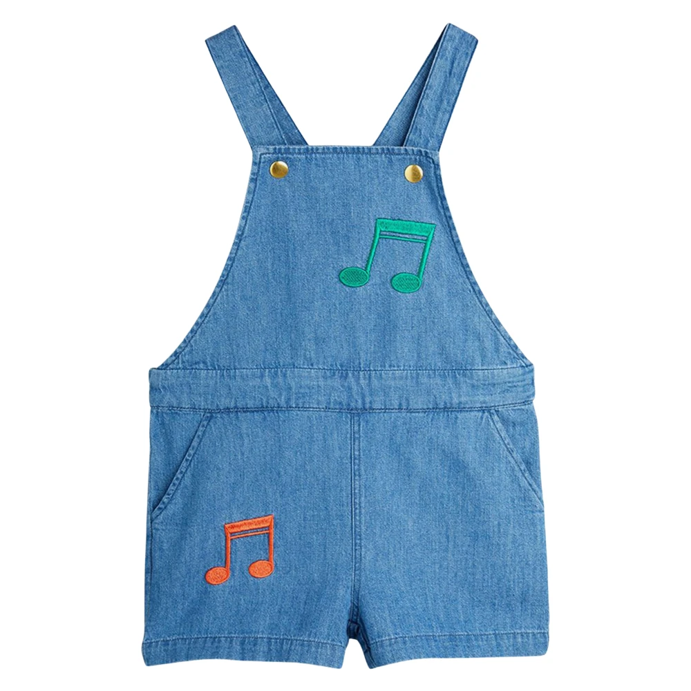 Mini Rodini Girls Blue Jumpsuits, 9 Y, Embroidered Denim Dungarees For