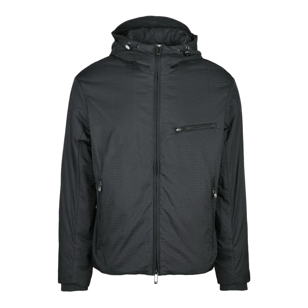 Emporio Armani Men's Black Winter Jackets, L, Nylon Zippered Jacket With Lining Pockets