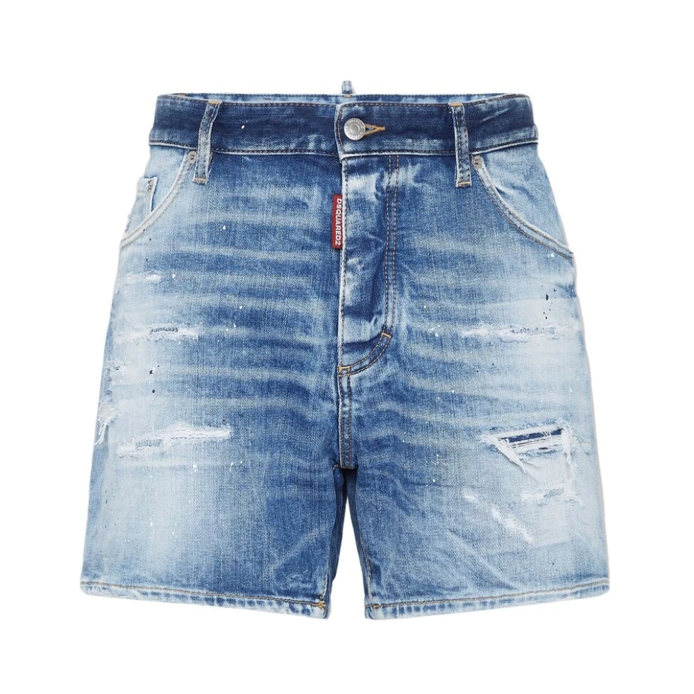 Dsquared2 Navy Blauw Distressed Denim Shorts Blue Heren