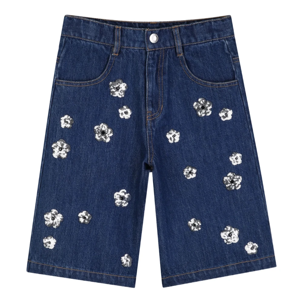 Marc Jacobs Girls Blue Shorts, 12 Y, Floral-Embellished Shorts