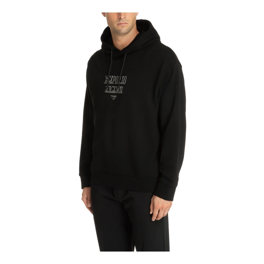 Emporio Armani Trekkoord Effen Logo Geborduurde Hoodie Black Heren