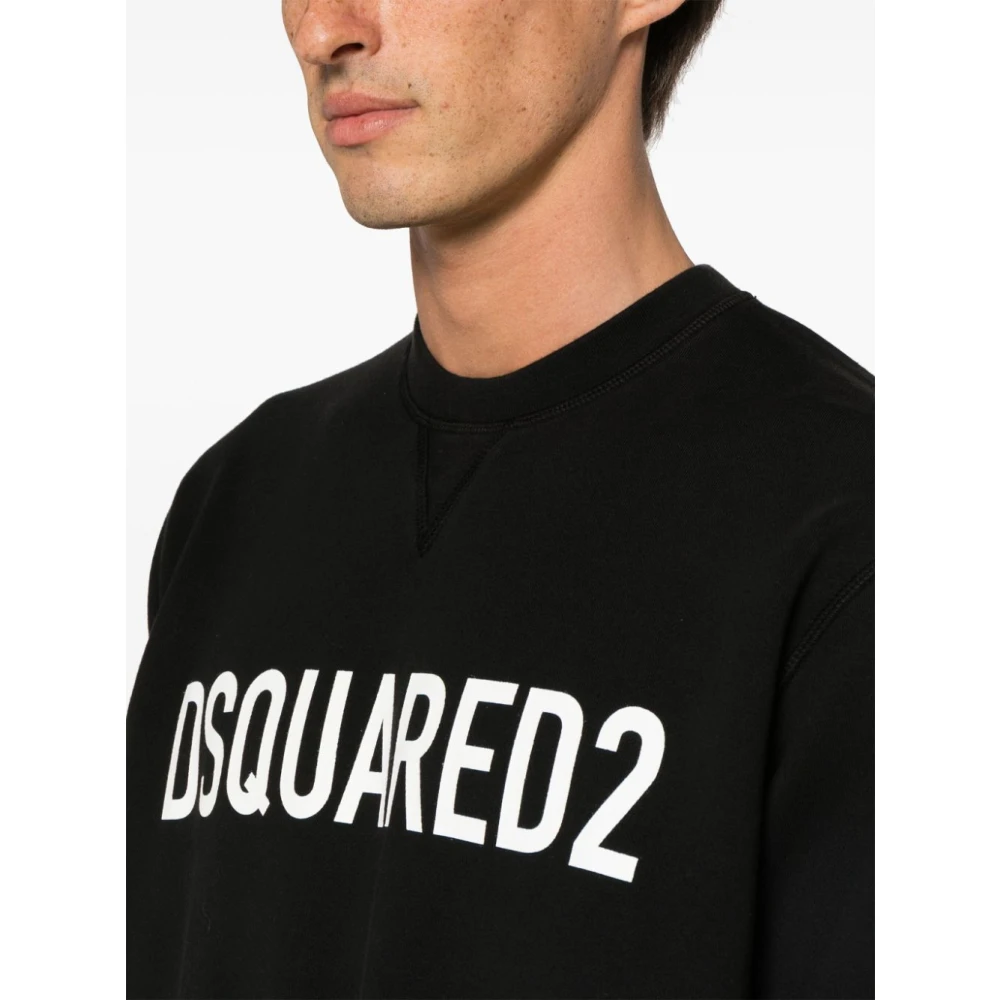 Dsquared2 Zwart Logo Print Crew Neck Sweater Black Heren