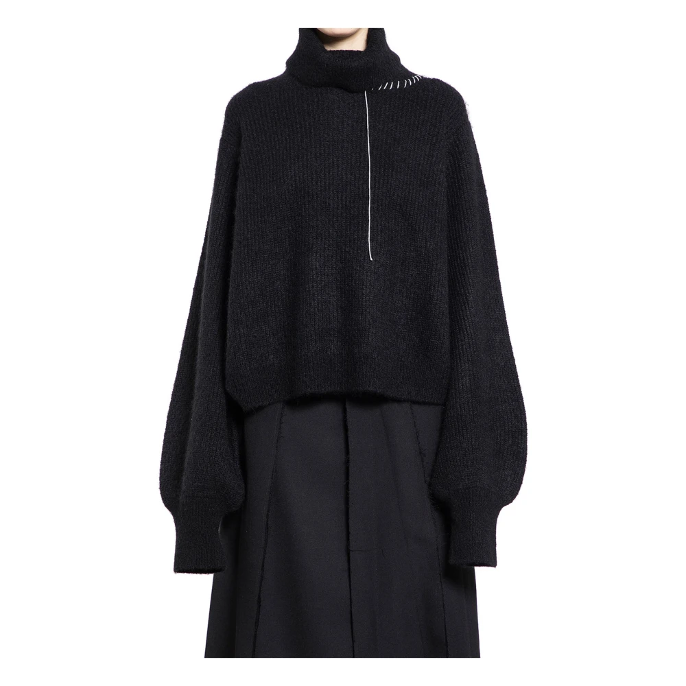 Yohji Yamamoto Gebreide Pofmouw Hoge Hals Trui Black Dames