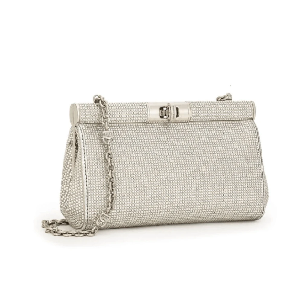 Dolce & Gabbana Rhinestone Embellished Chain-Link Satchel Gray Dames