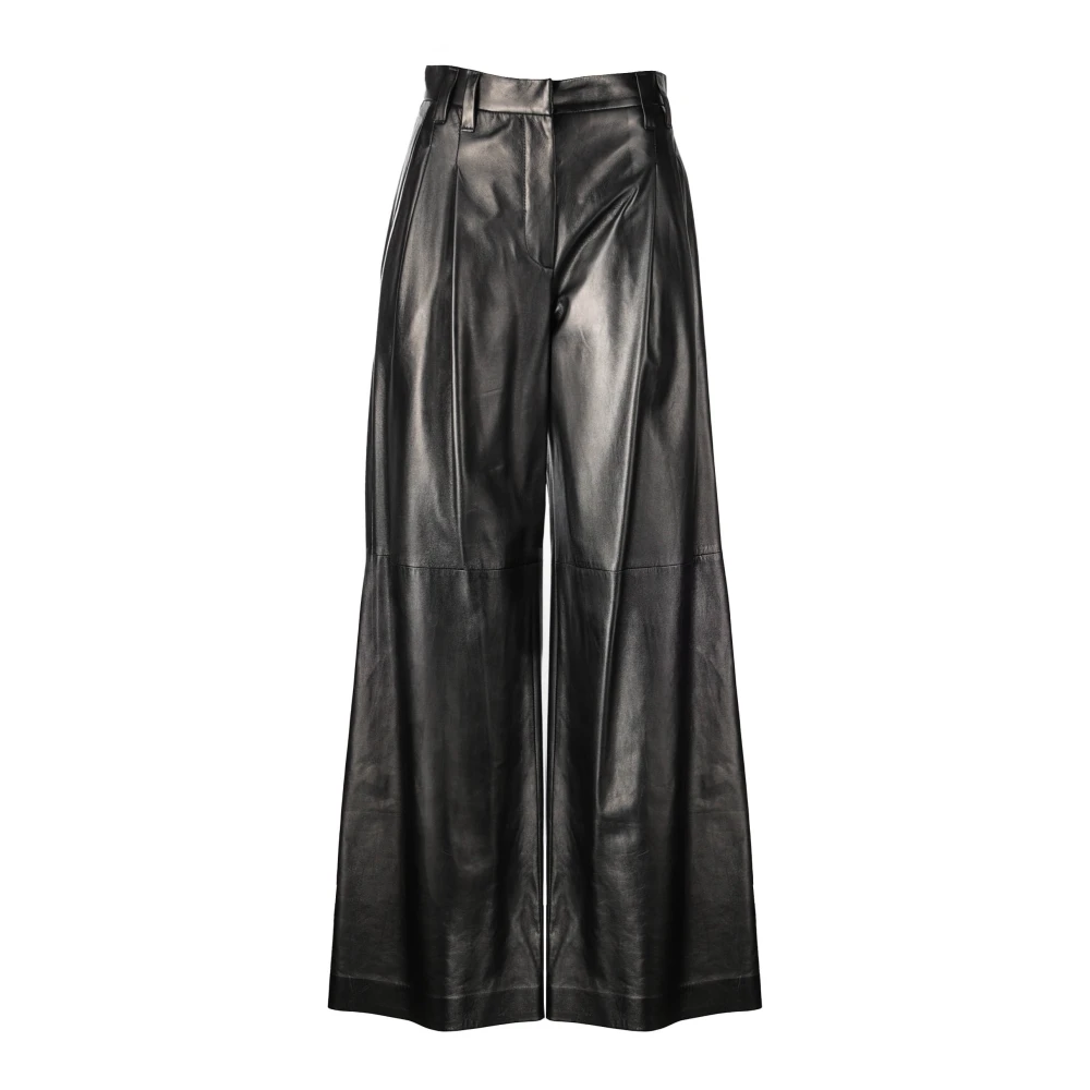 BRUNELLO CUCINELLI Leren Wijde Pijp Broek Black Dames