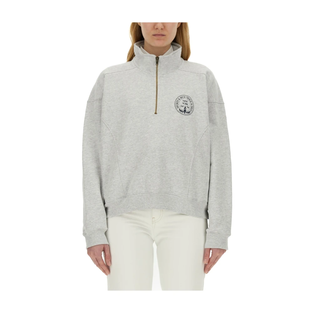 Sporty & Rich Logo Sweatshirt Comfortabel en Stijlvol Gray Dames