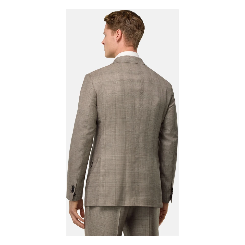 Boggi Milano Prince of Wales Check Zuiver Wol Pak Beige Heren