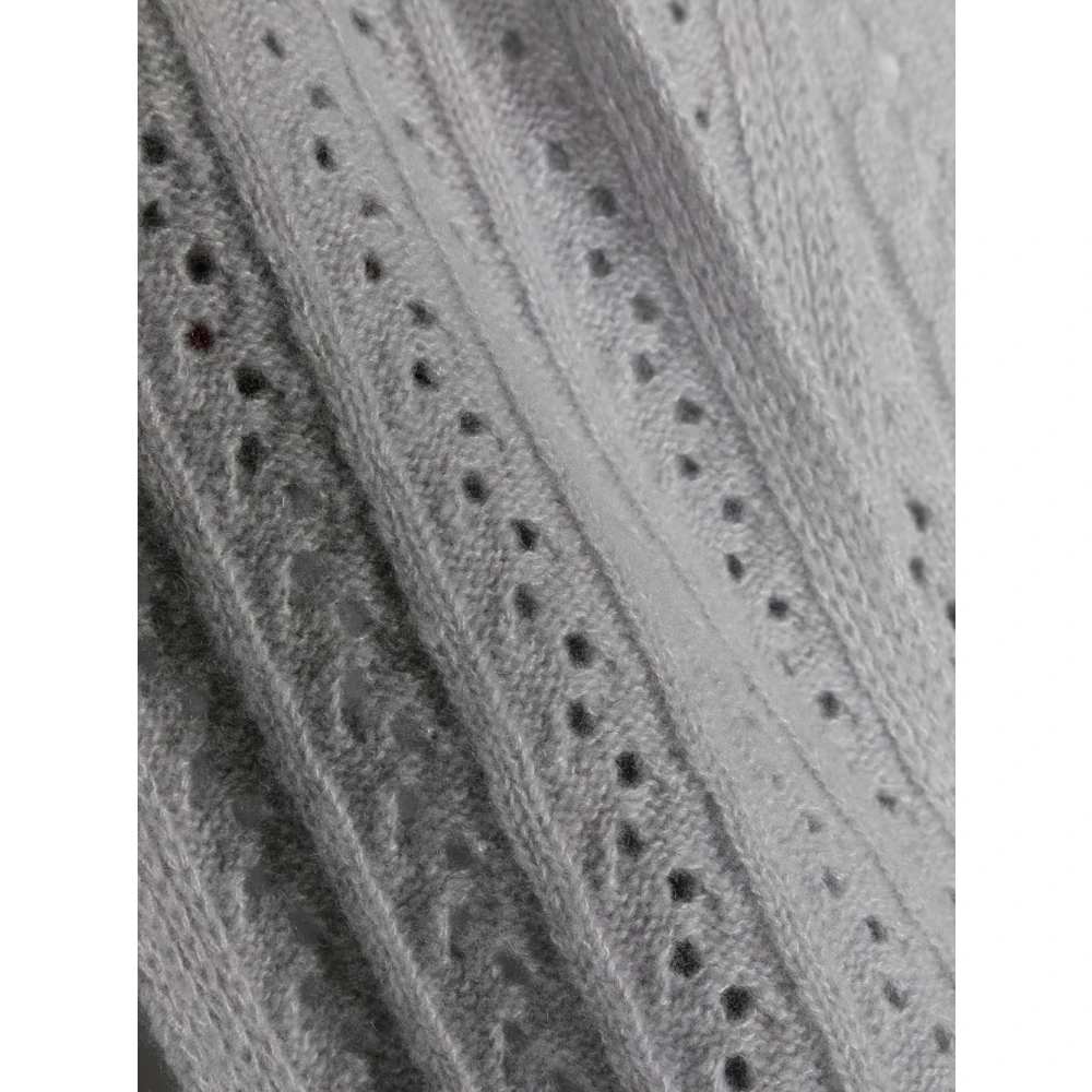 Thom Browne Grijze Geribbelde Logo Sjaal met Web Gestreept Detail Gray Dames