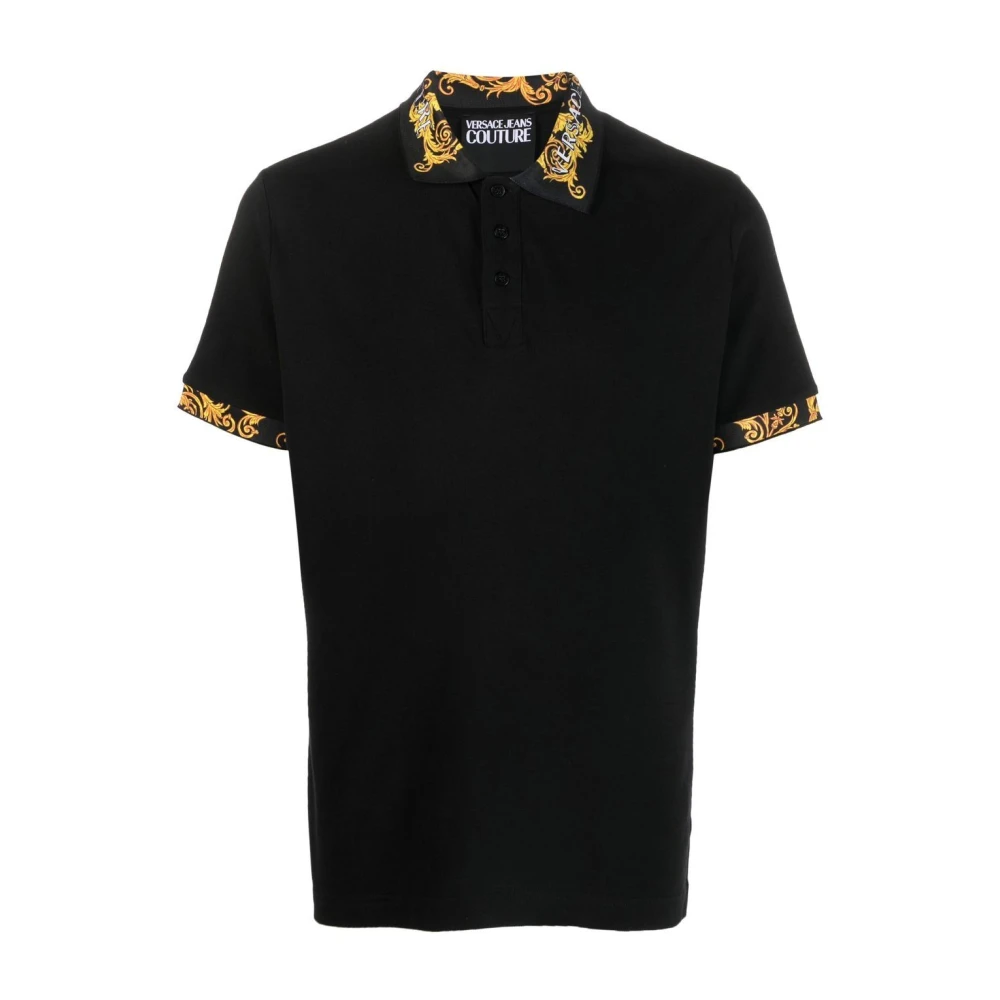 Versace Barok Kraag Print Polo Shirt Black Heren