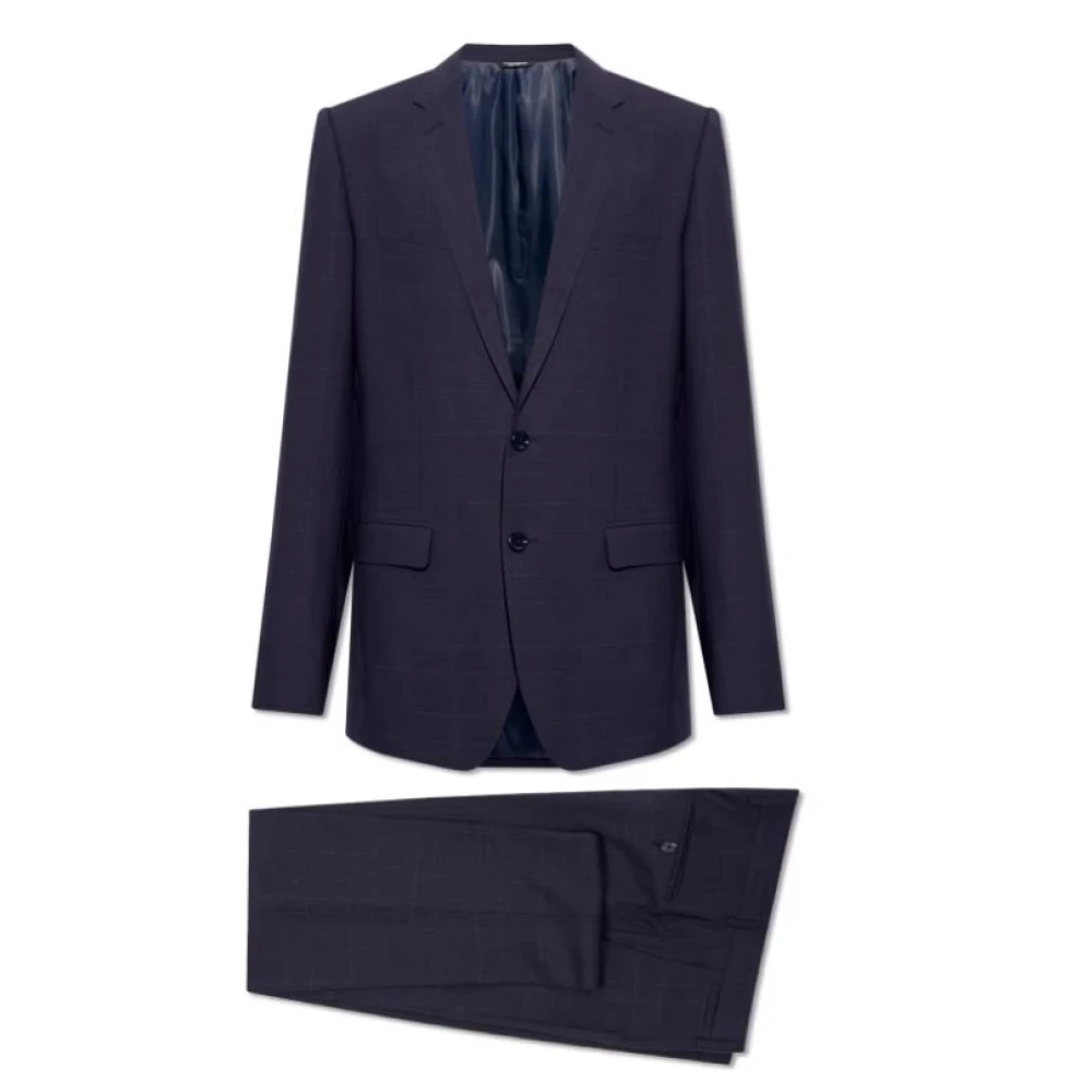 Dolce & Gabbana Blauw Prince of Wales Check Suit Blue Heren