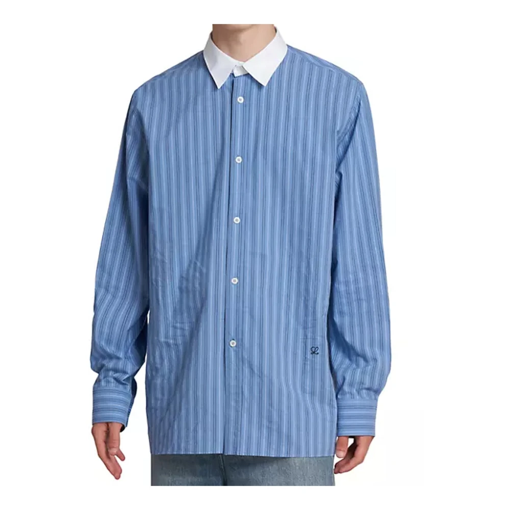Loewe Blauw Gestreept Katoenen Overhemd Blue Heren