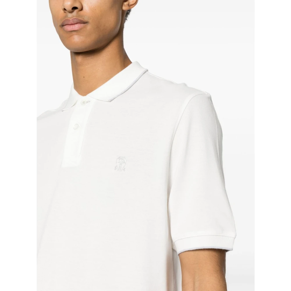 BRUNELLO CUCINELLI Witte Polo Shirt met Logo White Heren