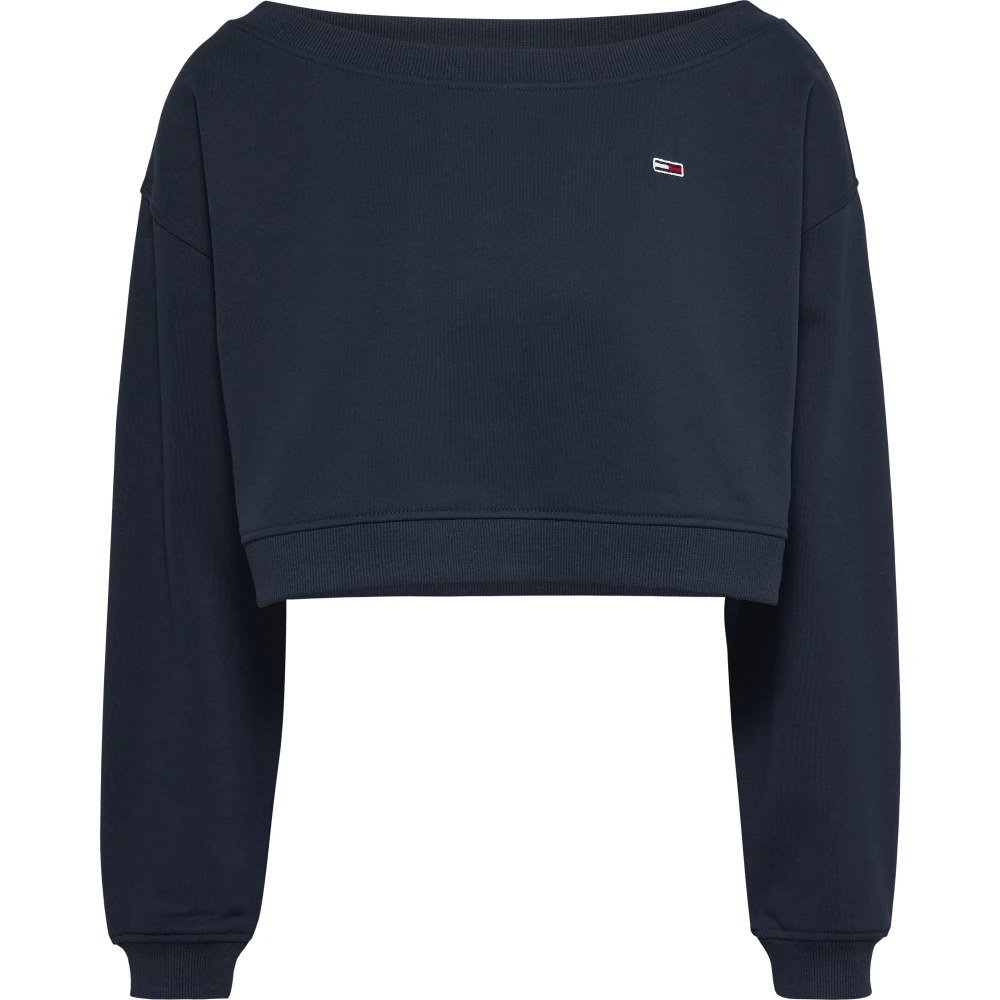 Tommy Jeans Blauwe Crop Sweater Boothals Ballonmouwen Blue Dames
