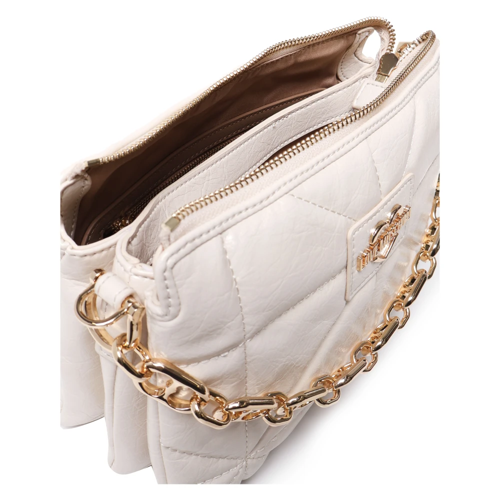 Love Moschino Witte Schoudertas met Geometrisch Gewatteerde Decoratie White Dames