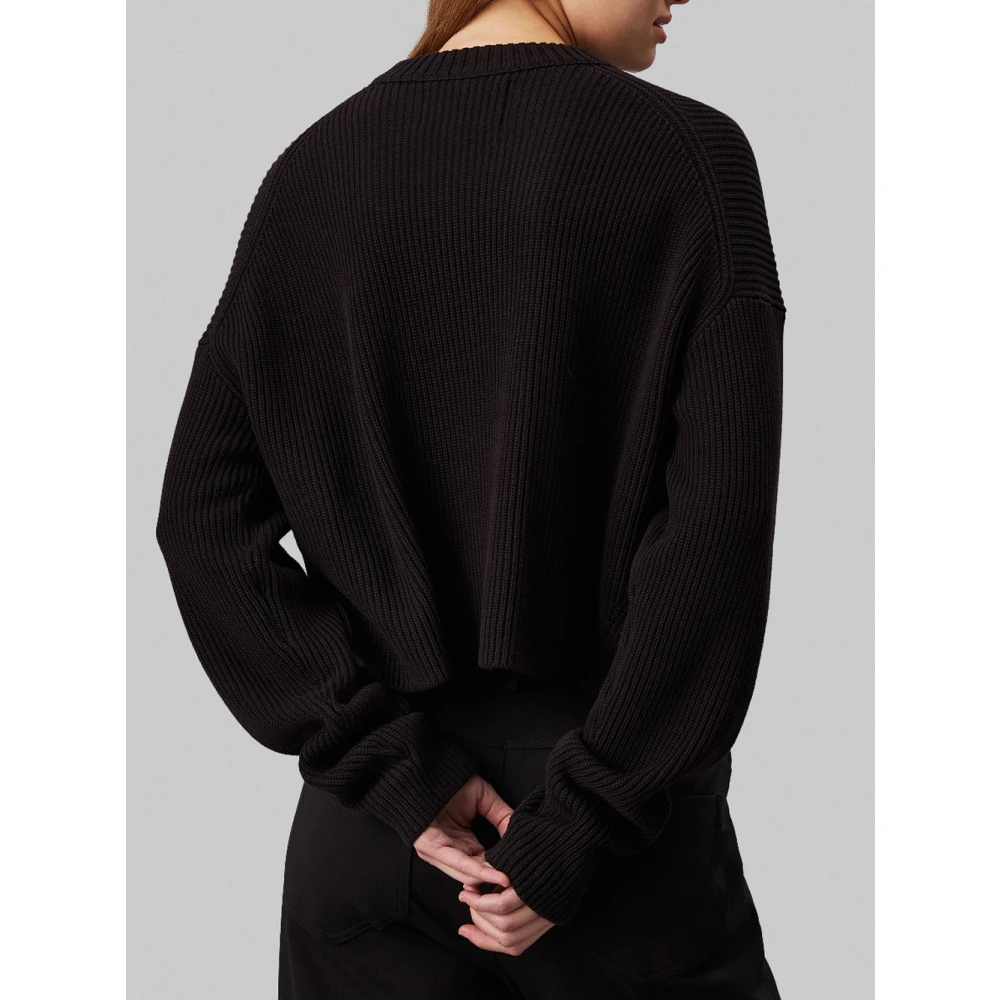 Calvin Klein Jeans Zwarte Geribbelde Logotrui Black Dames