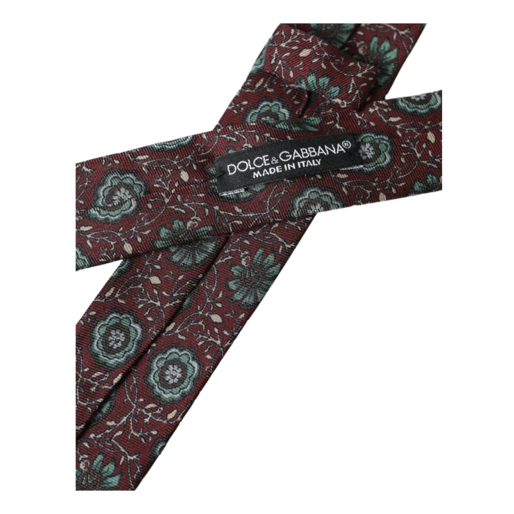 Dolce & Gabbana Maroon Bloemen Zijden Stropdas Brown Heren