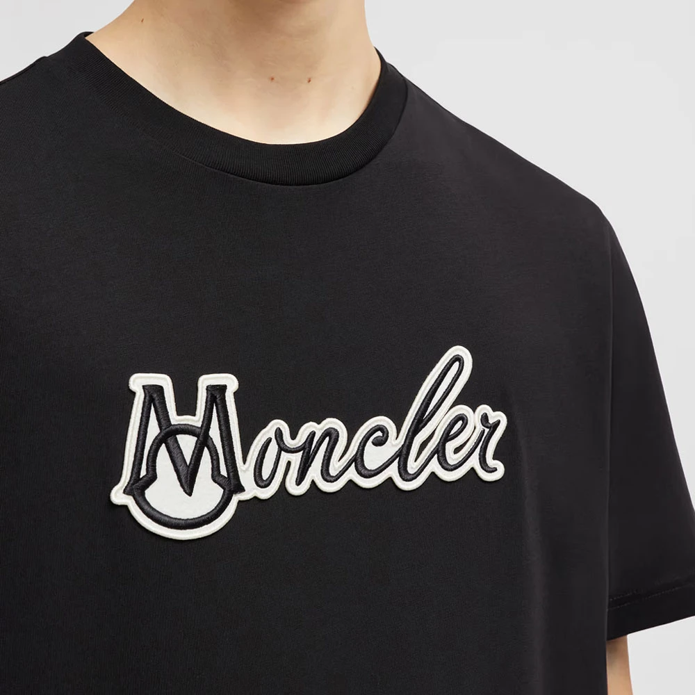 Moncler Geborduurd Varsity Logo T-shirt Black Heren