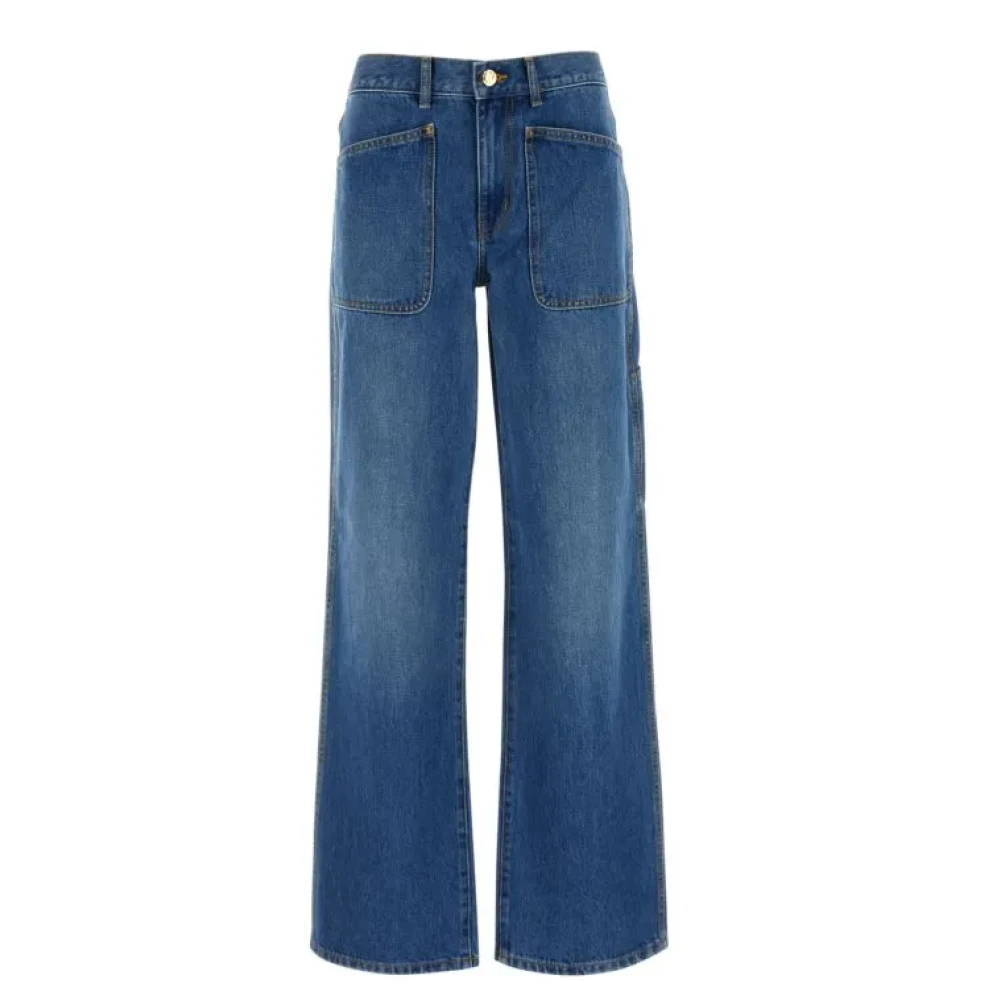 TORY BURCH High Waisted Cargo Style Denim Jeans Blue Dames