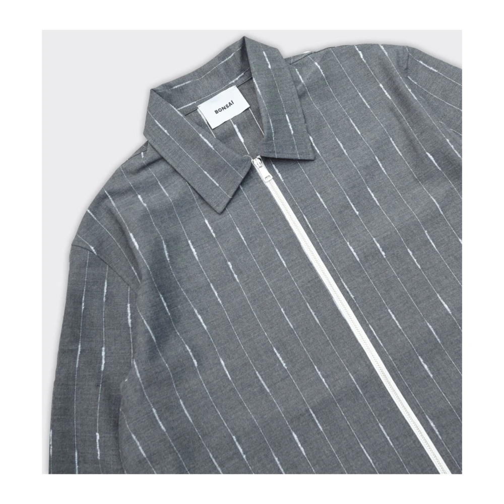 Bonsai Grijze Oversized Pinstripe Zip Shirt Gray Heren