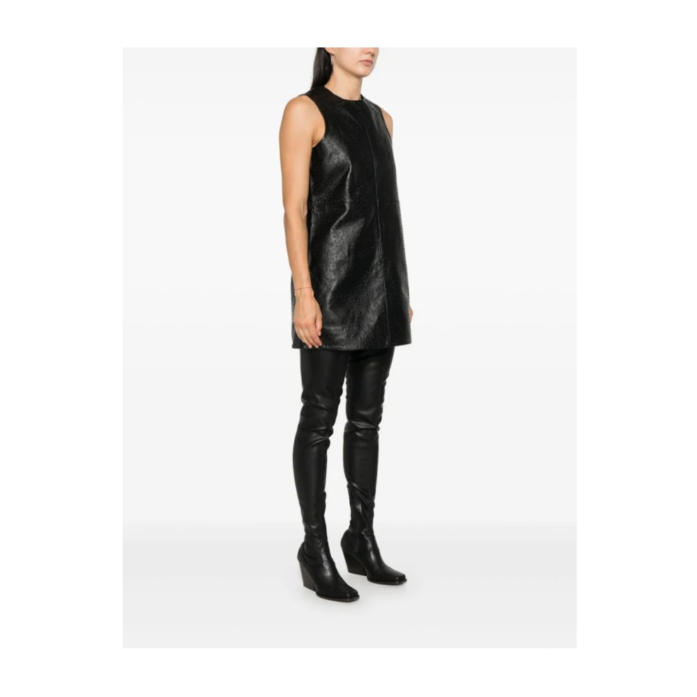 Remain Birger Christensen Korte Mouw Lederen Zwarte Top Black Dames
