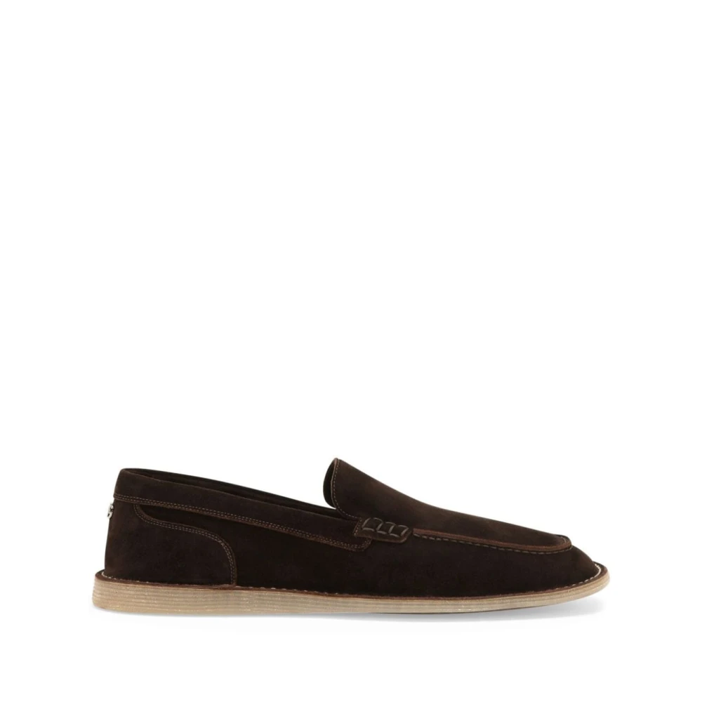 Dolce & Gabbana Uomo Marrone - Scarpe Basse Marroni Logo Placca - Shoes - 41 Eu