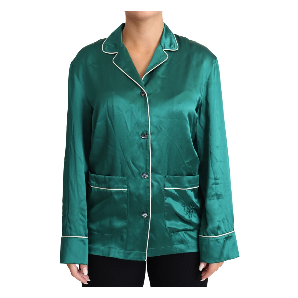 Dolce & Gabbana Women's Green Luxury Silk Lounge Sleepwear Top