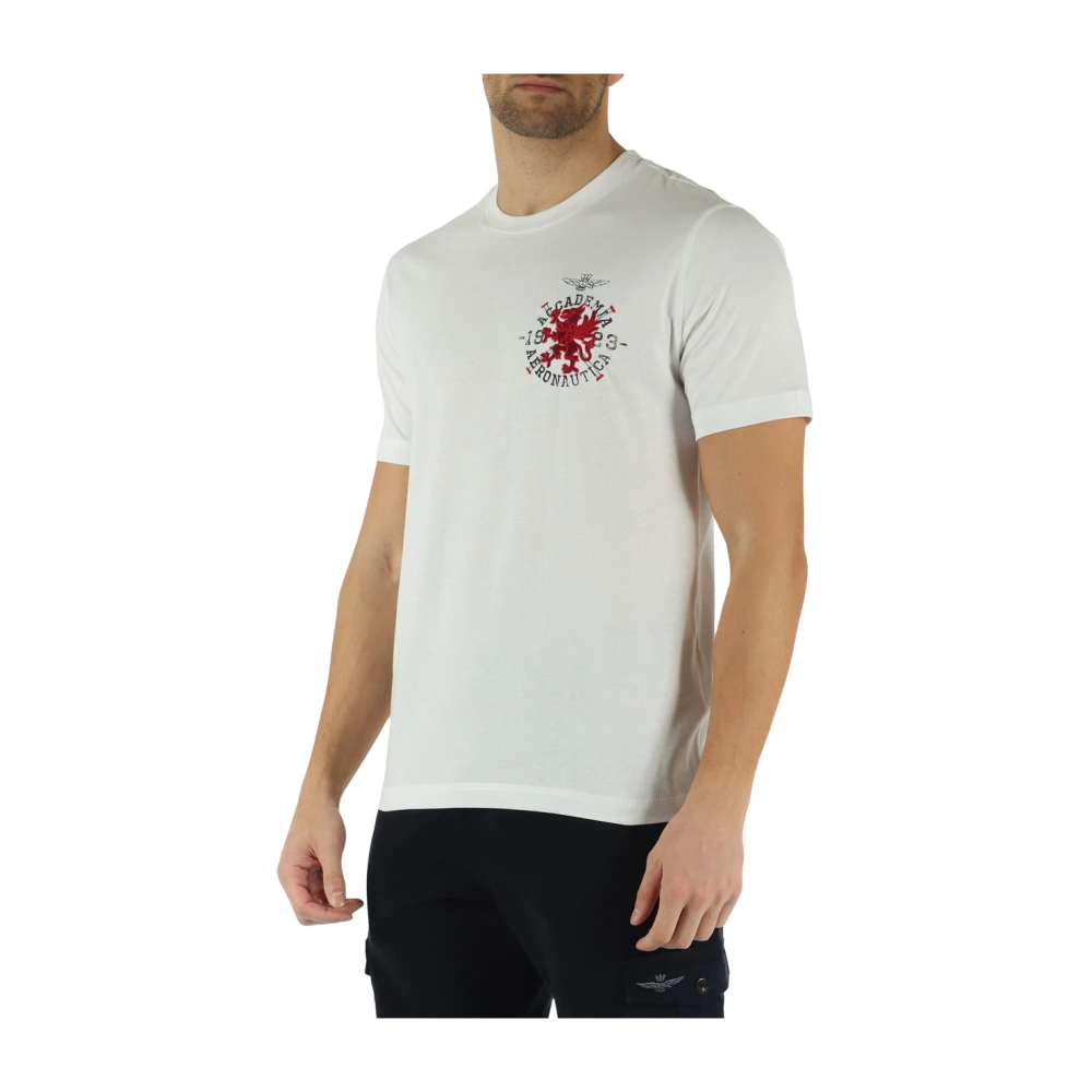 aeronautica militare Katoenen T-shirt met Voorlogo Borduursel White Heren