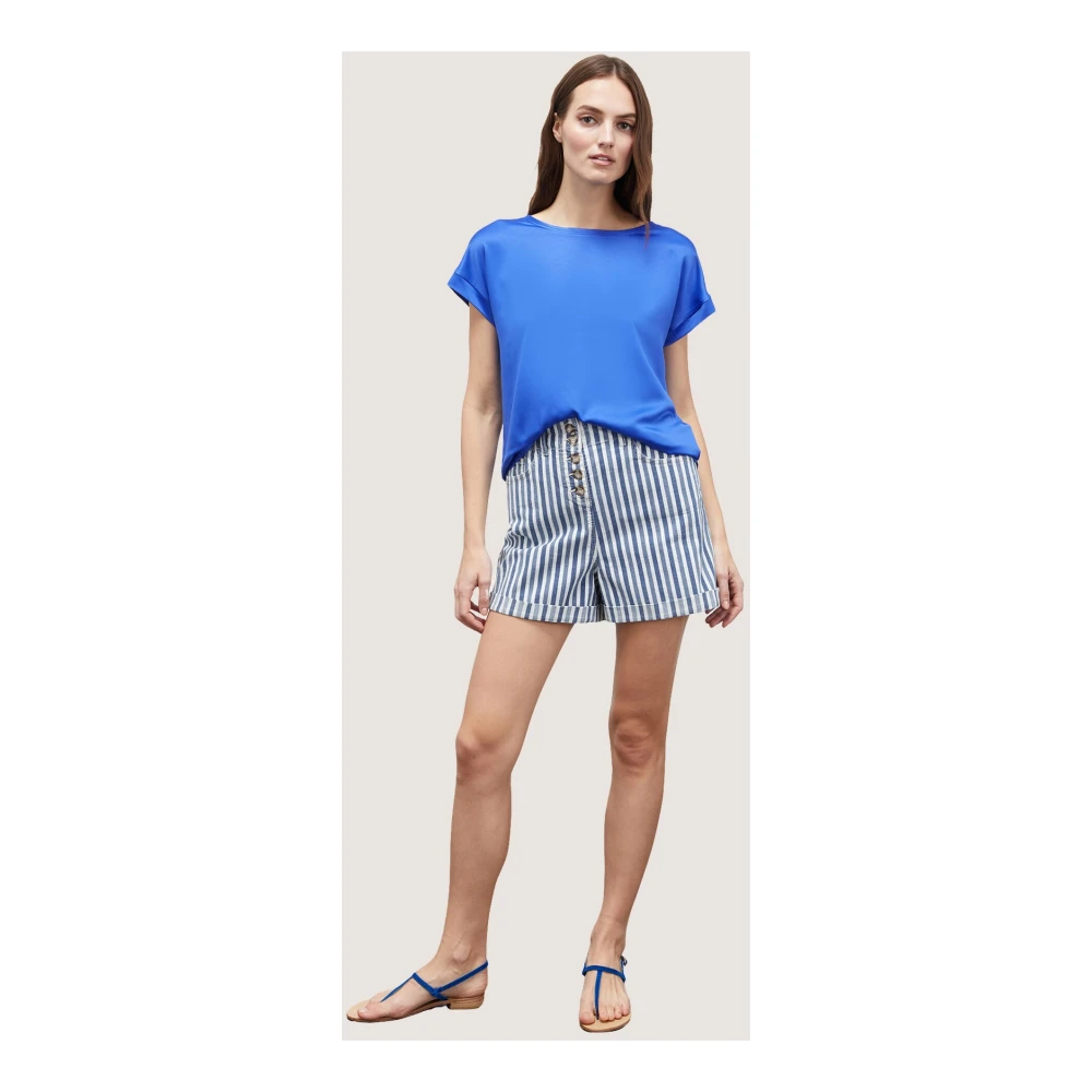 Motivi Satin Kimono Mouw T-Shirt Blue Dames
