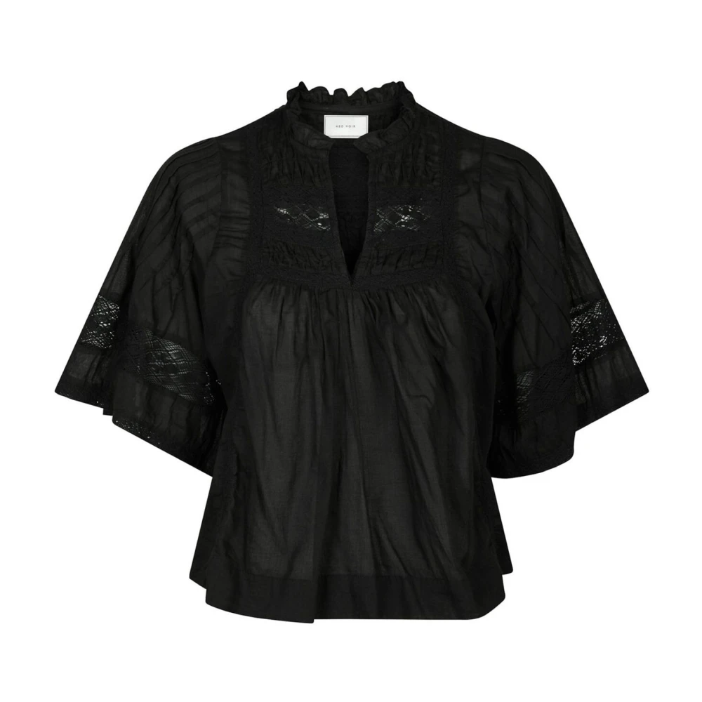 Neo Noir Black Blouses, Female, M, Elegant Blouse With Embroidered Details