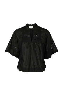 Elegant svart blus med broderade detaljer