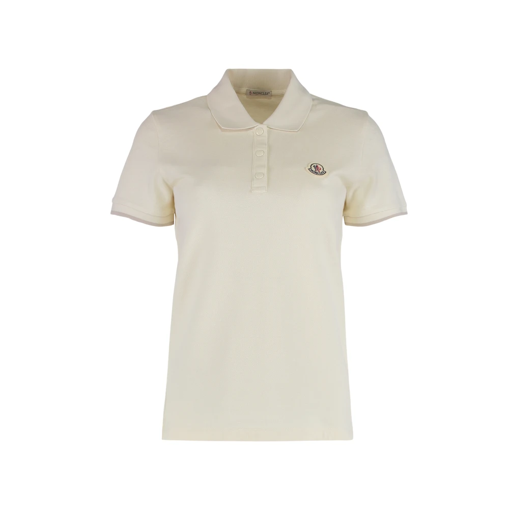 Moncler Vrouw Wit Tops Dames, Xs, Katoen, Pique Katoenen Polo Met Logo