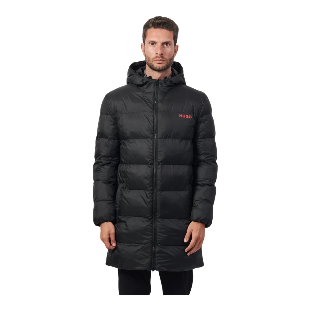Hugo Boss Gewatteerde Waterdichte Lange Jas Black Heren