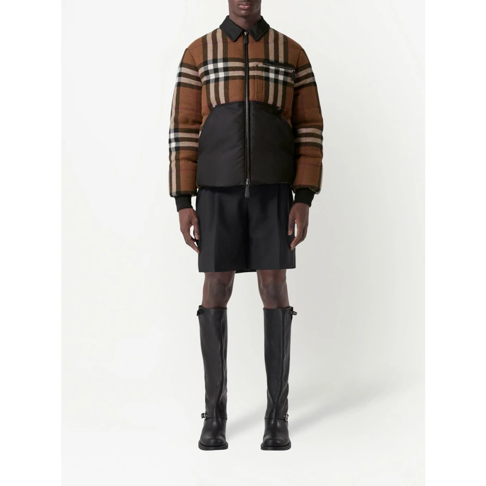 Burberry Exaggerated Check Wollen Jas Brown Heren