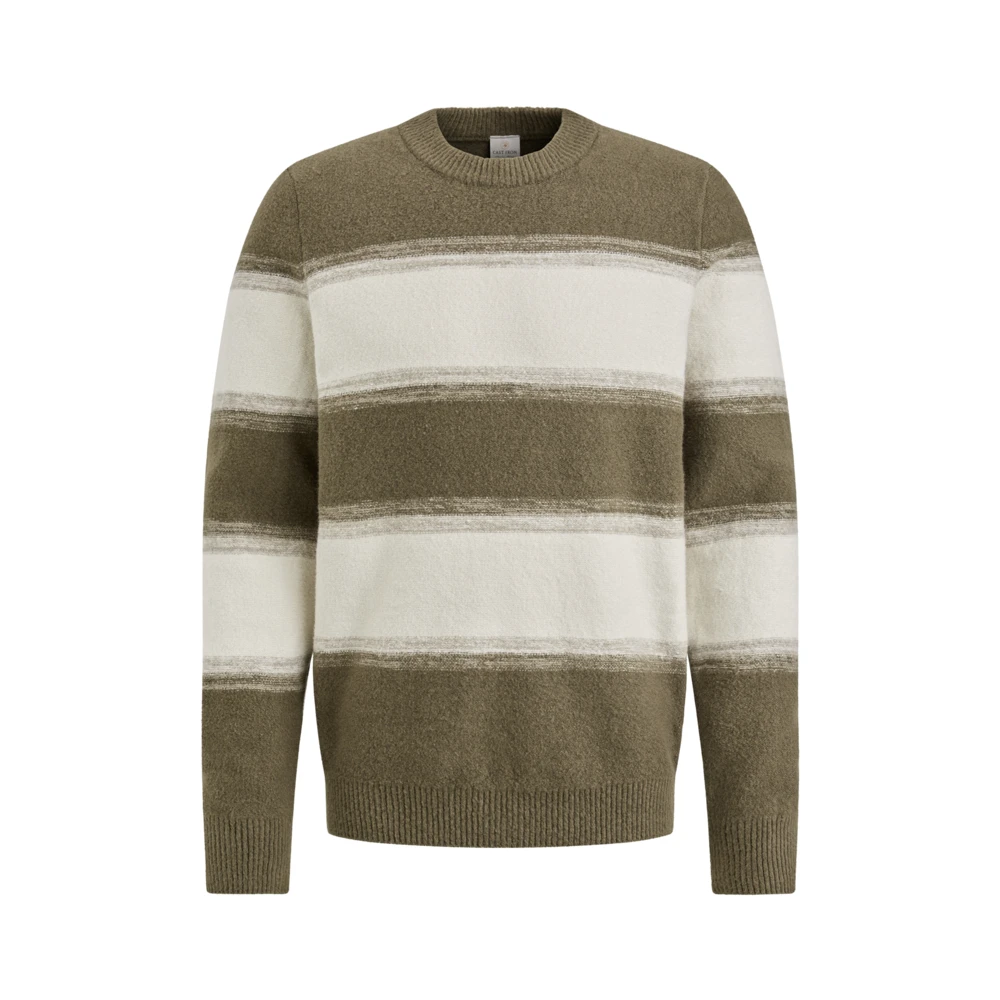 Cast Iron Gestreepte Crewneck Katoenmix Trui Green Heren