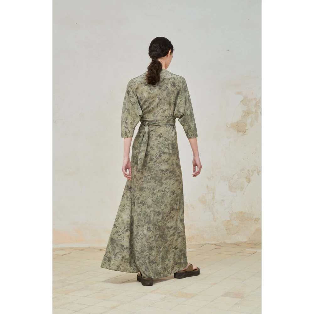 Cortana Zijden Herba Print Gekruiste Jurk Green Dames