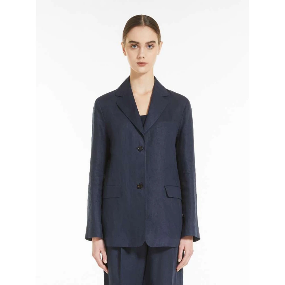 Max Mara Linnen blazer jasje met revers kraag Blue Dames