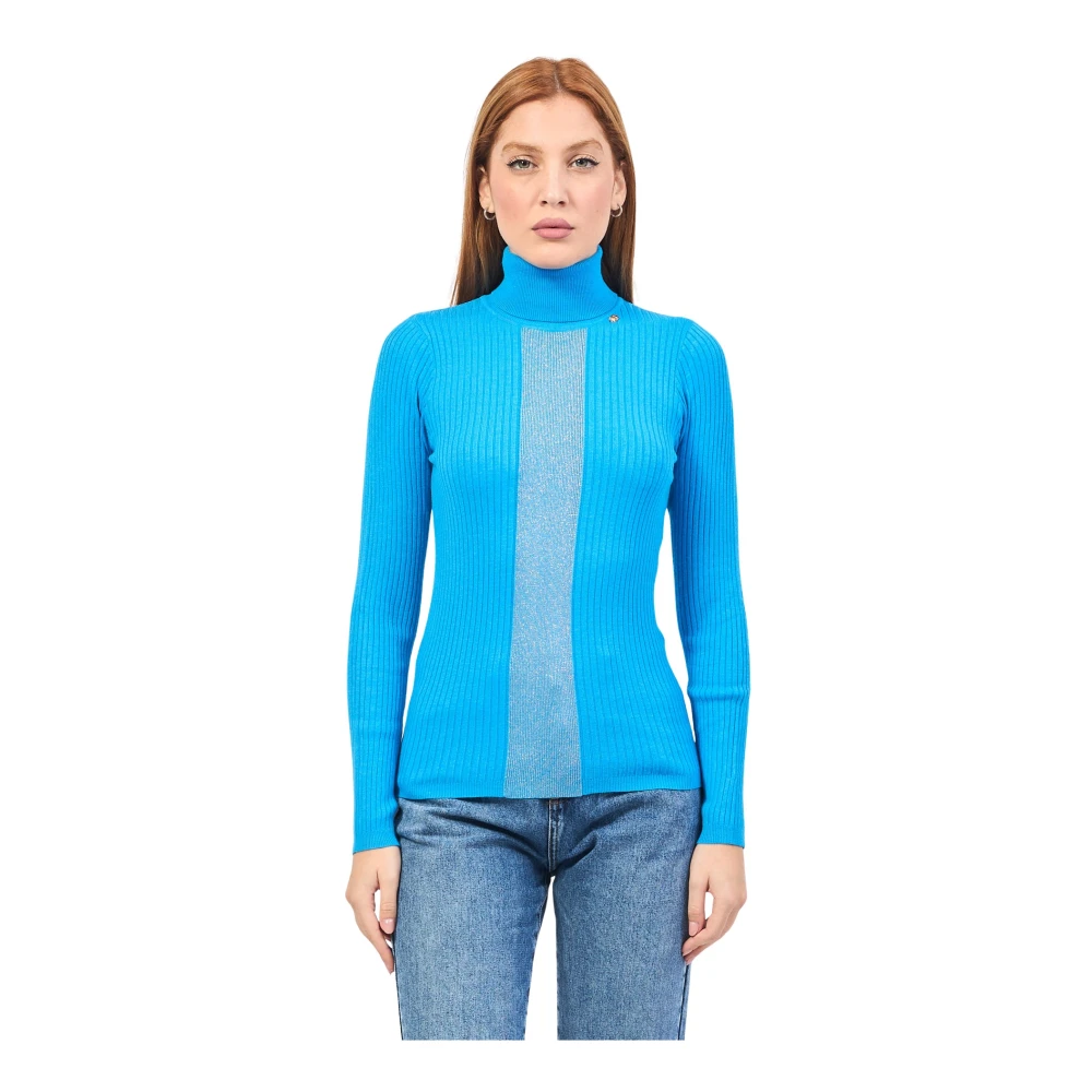 Gaudi Blauwe Geribbelde Trui met Lurex Details Blue Dames