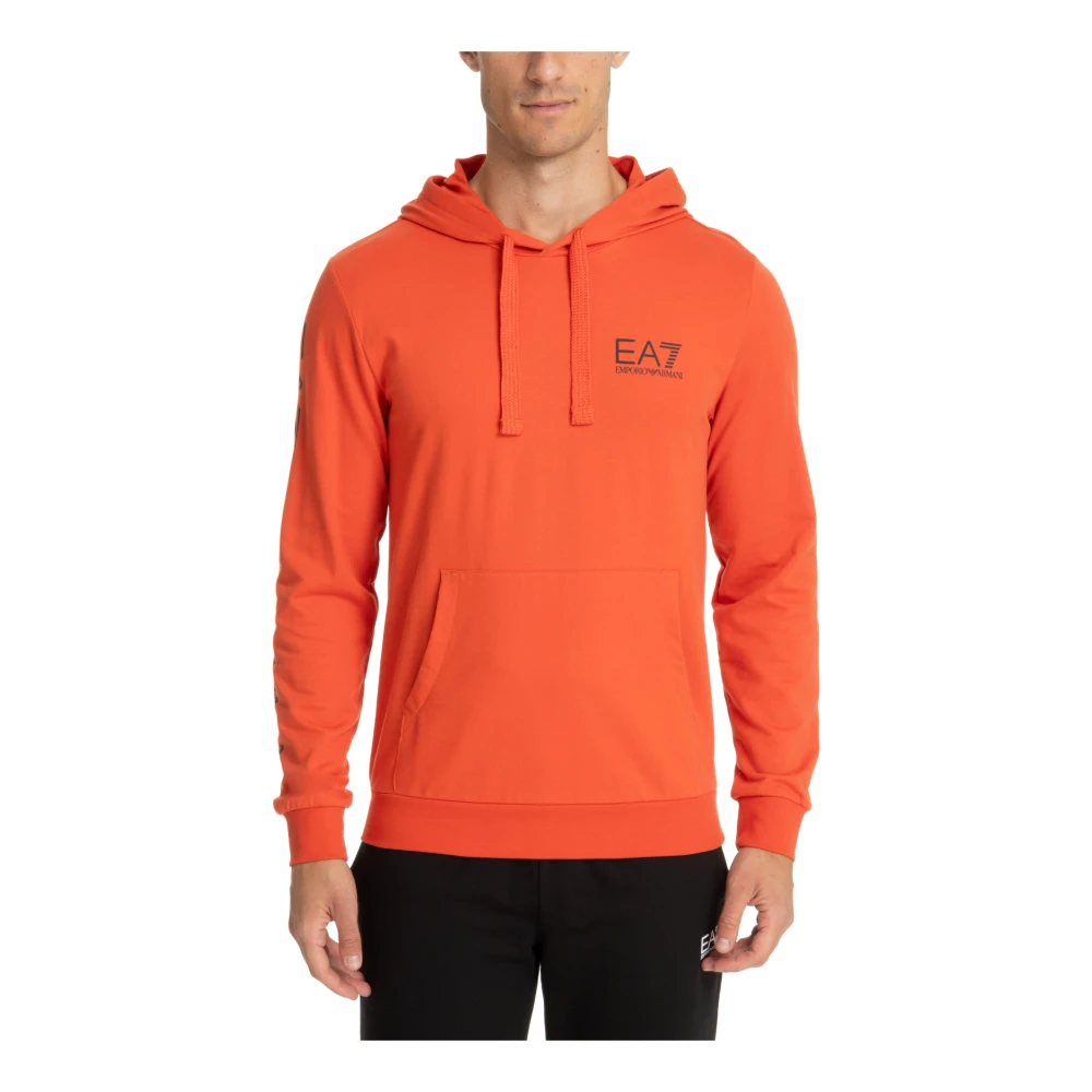 Emporio Armani EA7 Trekkoord Patroon Logo Zak Hoodie Orange Heren