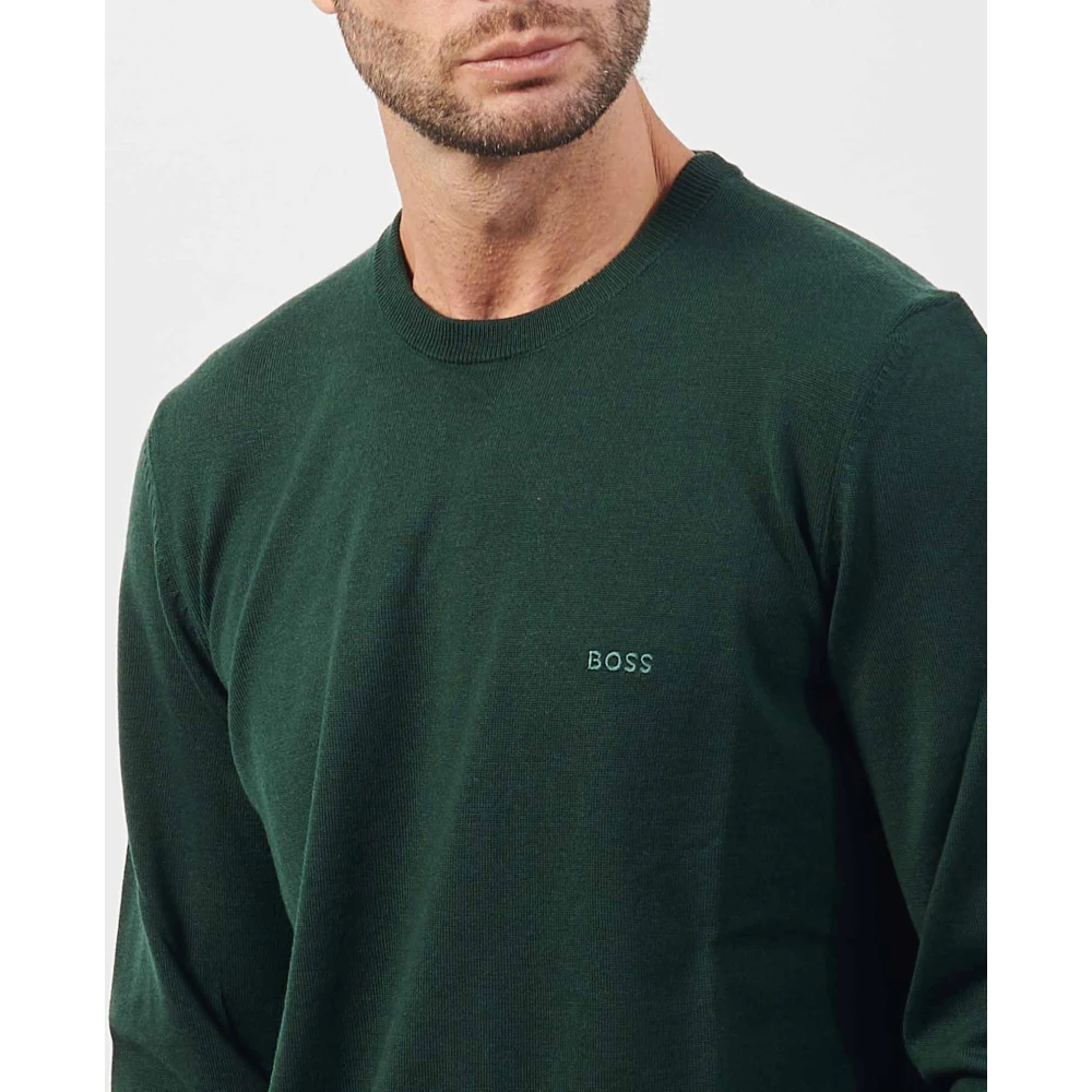 Hugo Boss Groene Crew Neck Wollen Trui Green Heren