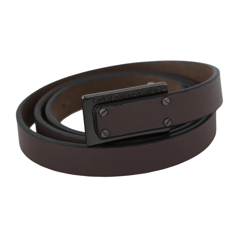 Costume National Brown Leather Tactical Logo Screw Buckle Belt - 100 cm / 40 Inches - Image 2