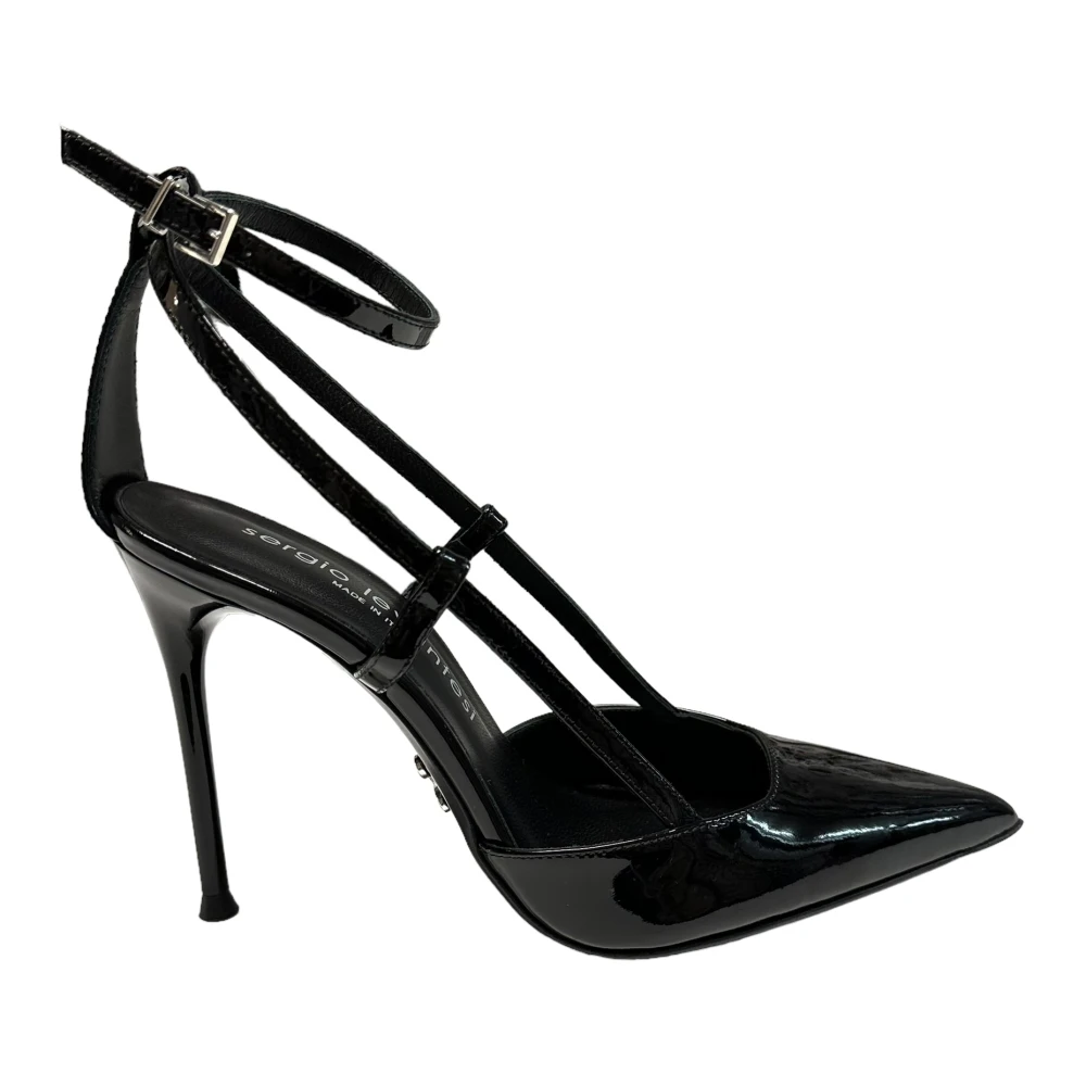 Sergio Levantesi Enkelband Lakleren Stiletto Sandalen Black Dames