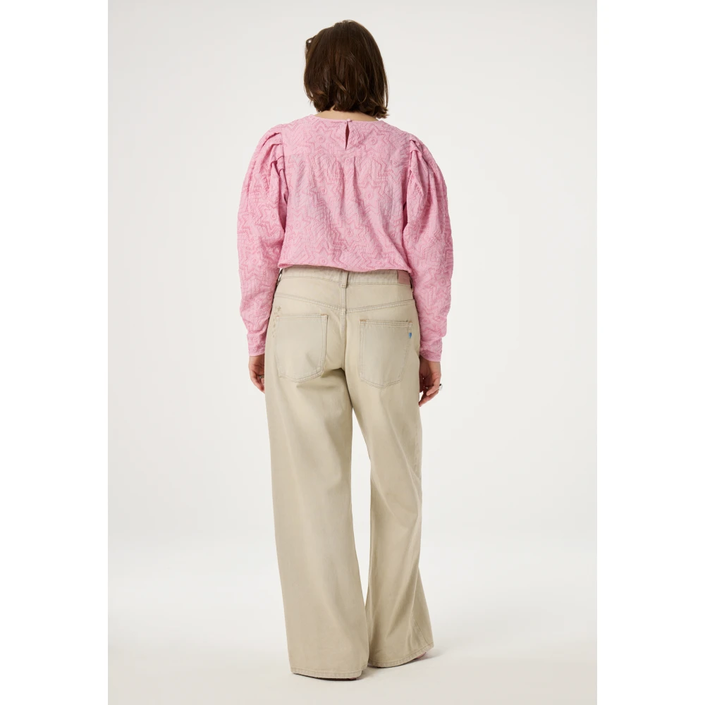 Fabienne Chapot Roze Katoenen Top met Pofmouwen Pink Dames