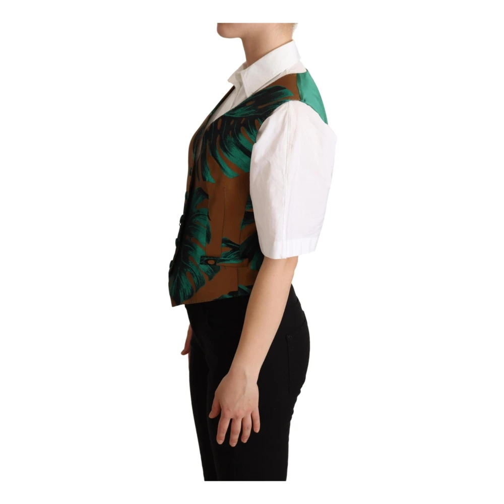 Dolce & Gabbana Tropische Bladprint Zijden Vest Goud Multicolor Dames
