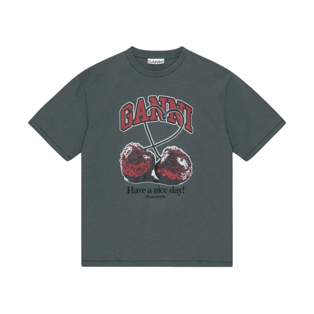 Ganni Kersenprint T-shirt Gray Dames