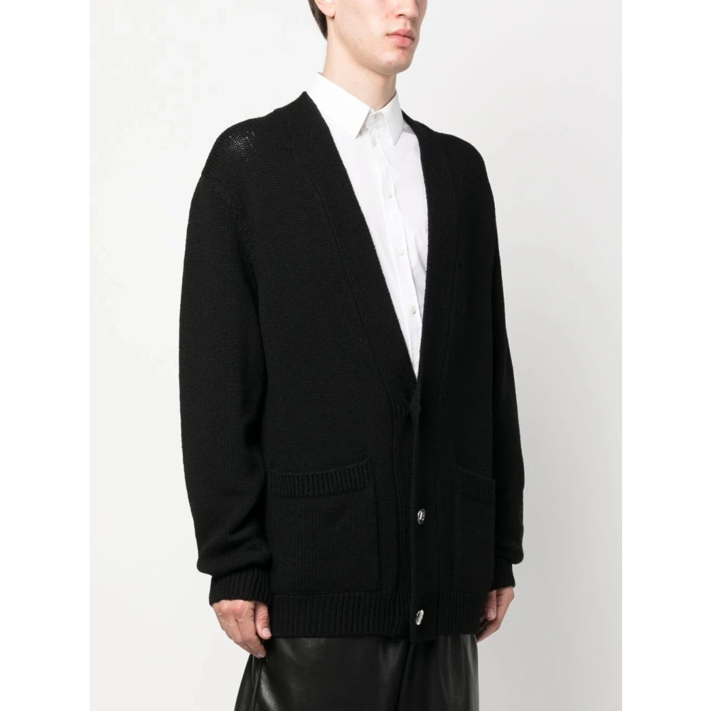Balmain Intarsia-Gebreide Logo V-Hals Cardigan Black Heren