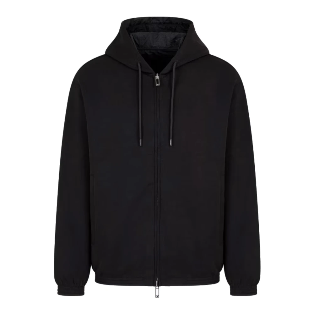 Emporio Armani Hoodie van Dubbel Jersey met Rits in Zwart Black Heren
