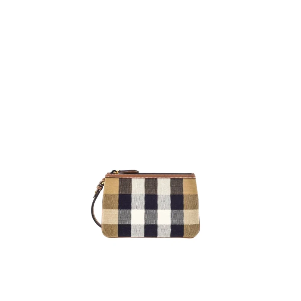 Burberry House Check Pouch met Leren Details Brown Dames
