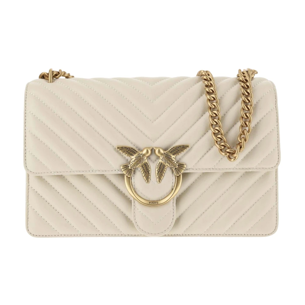 PINKO Chevron Quiltad Läder Crossbody Väska Beige, Dam