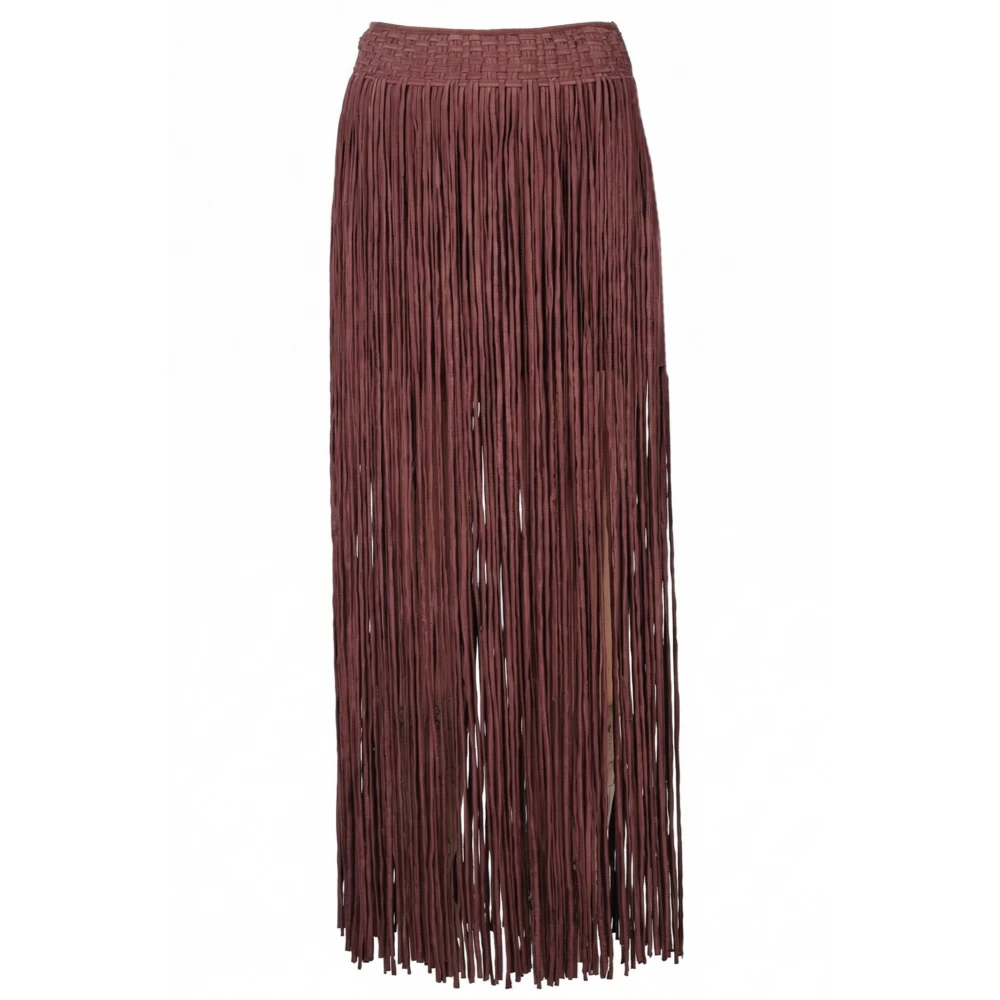 Alysi Brown Gonna Lunga Con Frange - Female - Maxi Skirts - Xs - Skirts